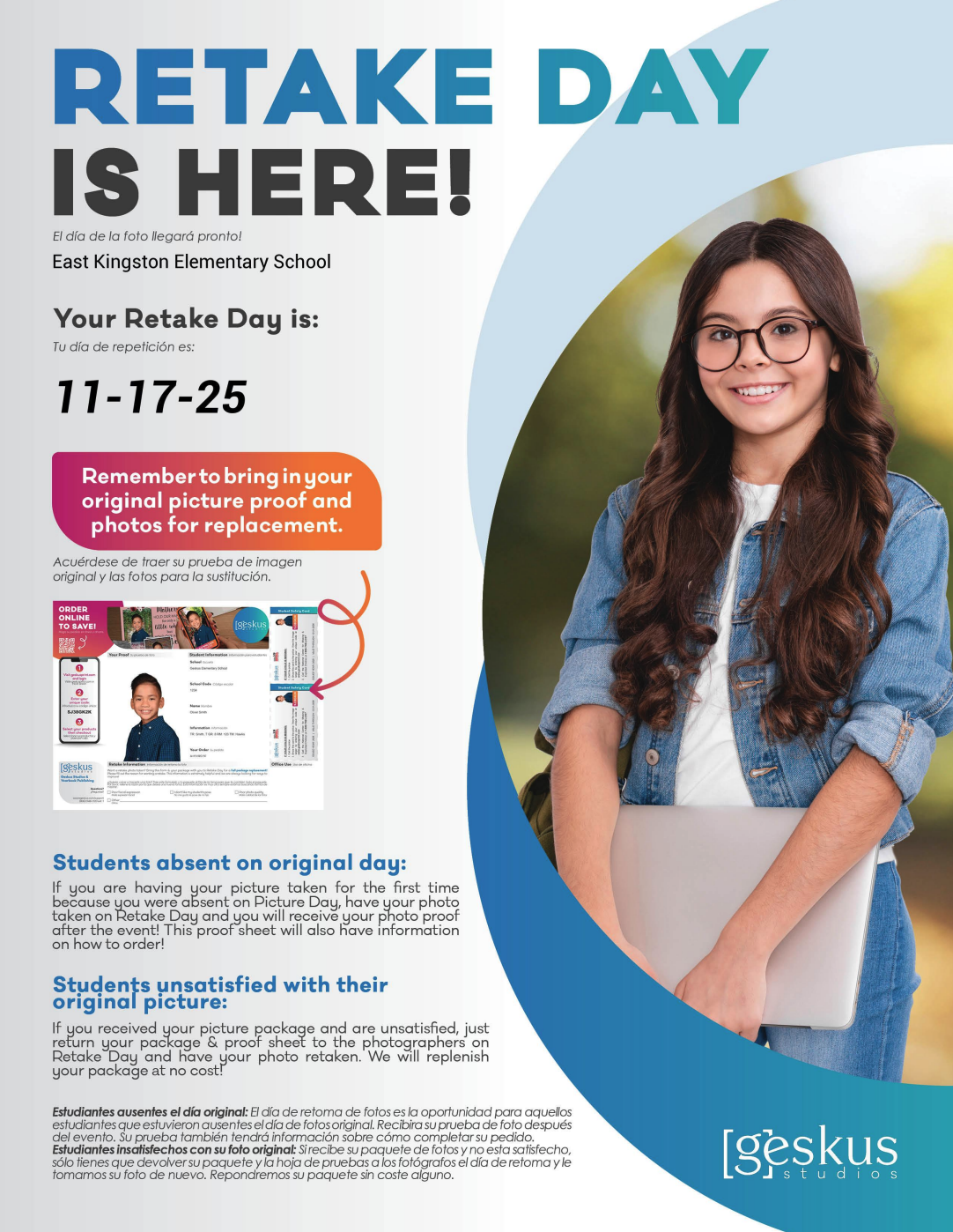 Flyer for school picture retake day.